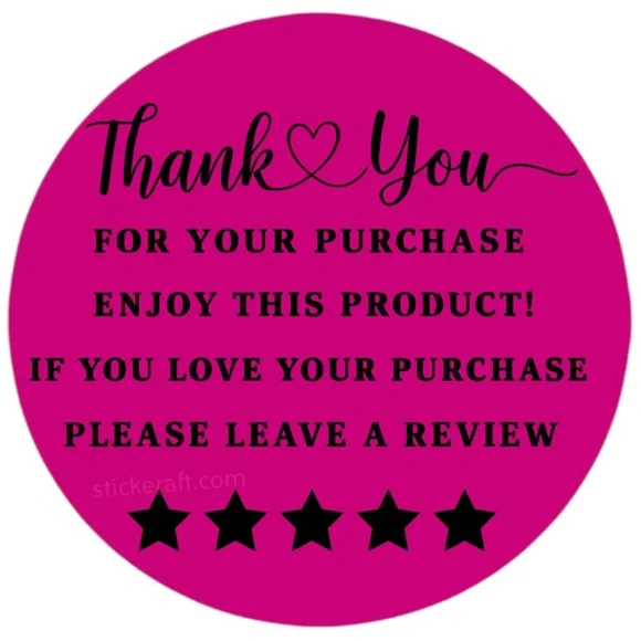 Thank You for Purchase Stickers – 2 Inch, 5 Star Review Labels – 100 PCS NEW - Picture 12 of 15